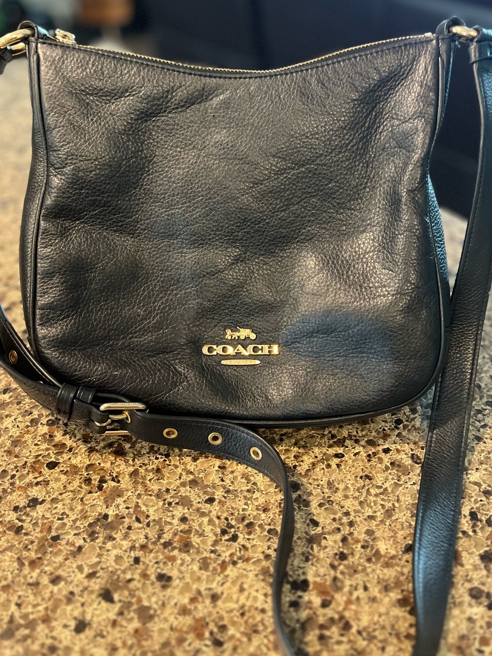 Coach Black Pebbled Leather Shoulder Bag with Gold Hardware